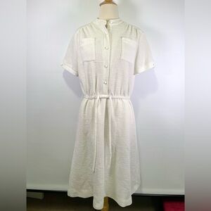 Vintage 70s Lady Carol New York White Textured Boucle Knit Shirt Dress Retro LG